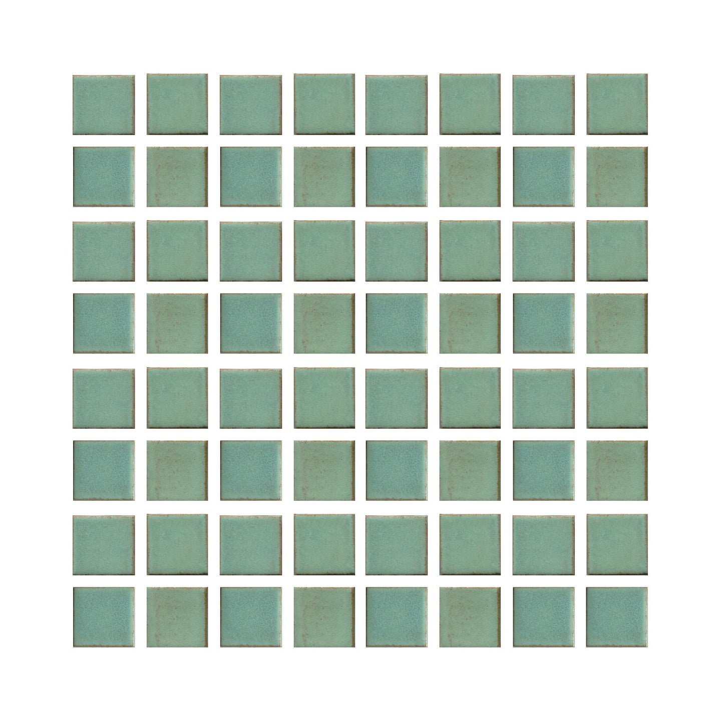 Copper patina 1x1  matte finish, transitioning in color from light green to turquoise.